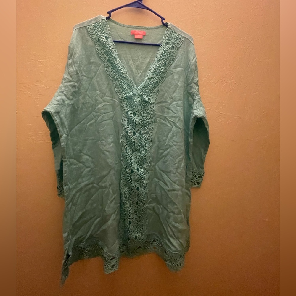 Isaac Mizrahi Teal Tunic with Lace Detail Seafoam Green Size. XL